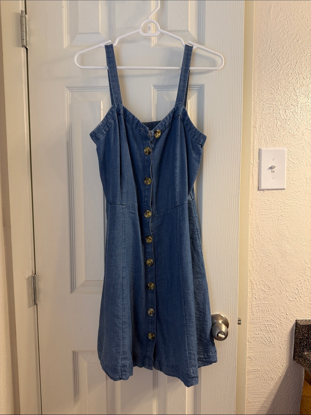 LOFT Blue Denim Button-Front Mini Dress